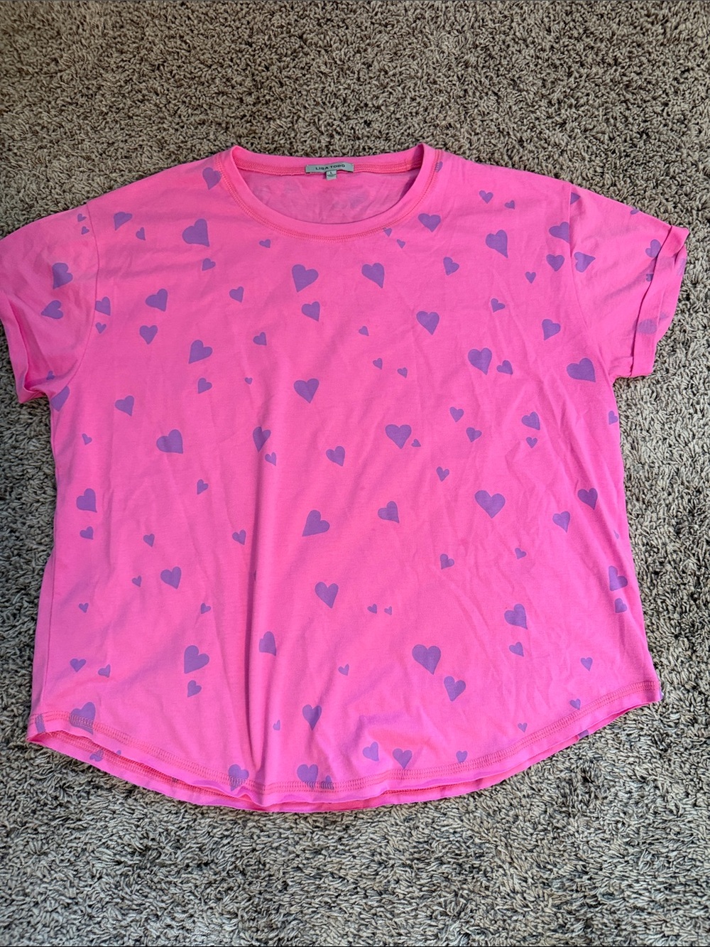 Lisa Todd Pink Tee with Purple Heart Pattern
